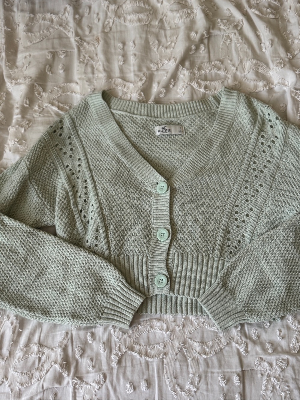 Hollister Mint Green Cropped Knit Cardigan